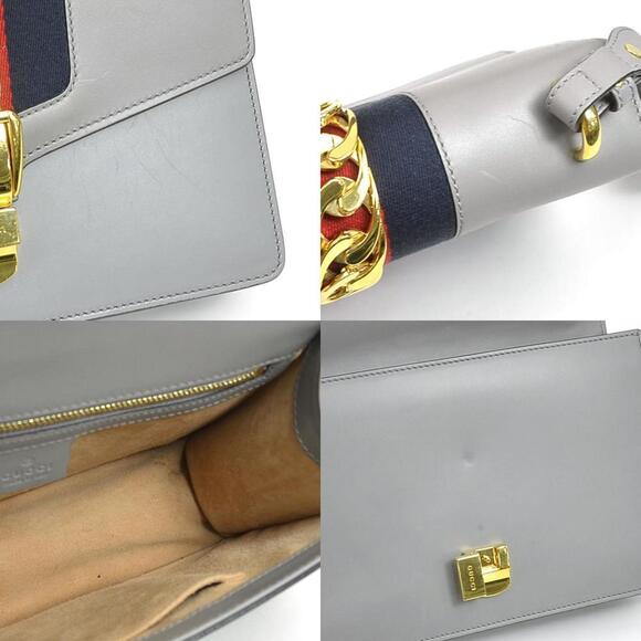 GUCCI Authentic Gray Leather Sylvie Shoulder Bag - Picture 4 of 5